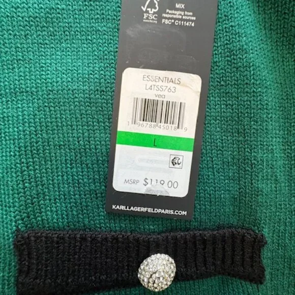 Karl Lagerfeld Paris Layered Essentials - Green Wool Blend Holiday Sweater Sz L - Picture 10 of 14